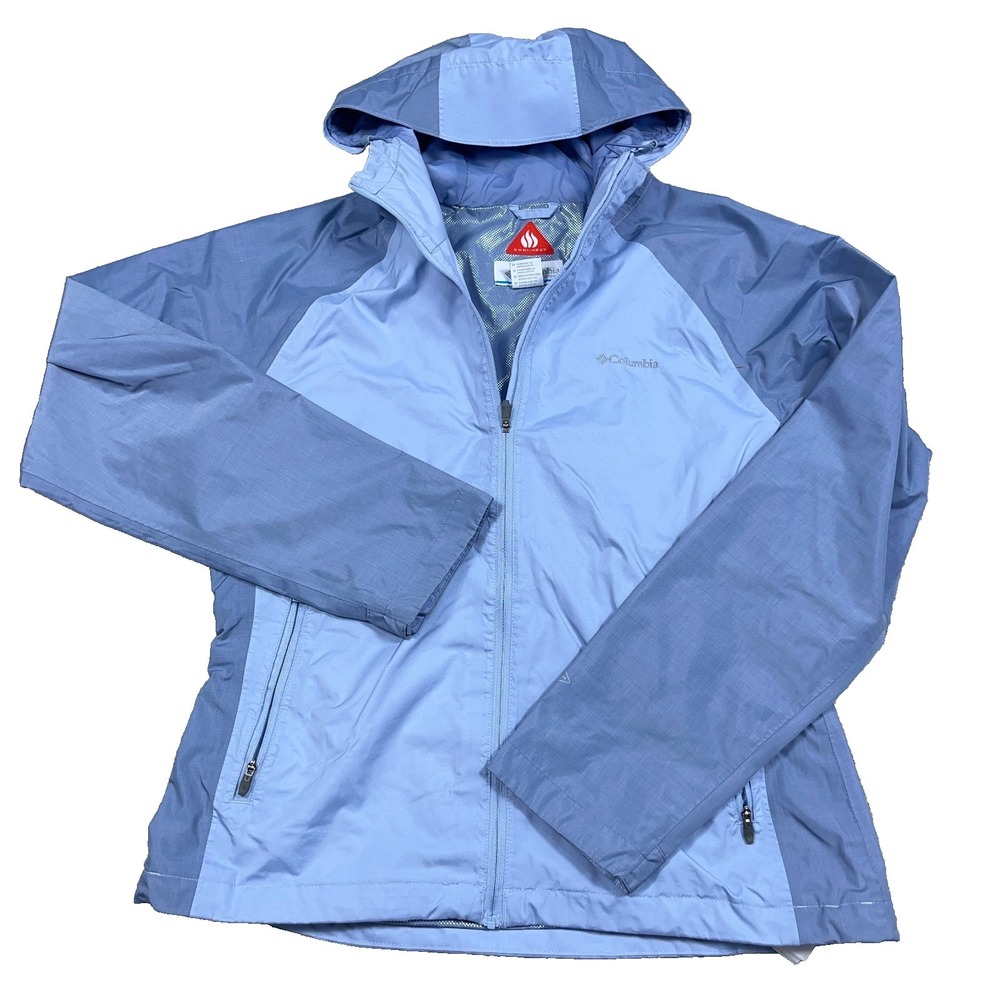 Columbia Jacket Women Medium Light Blue Omni‎ Heat Windbreaker Rain Coat